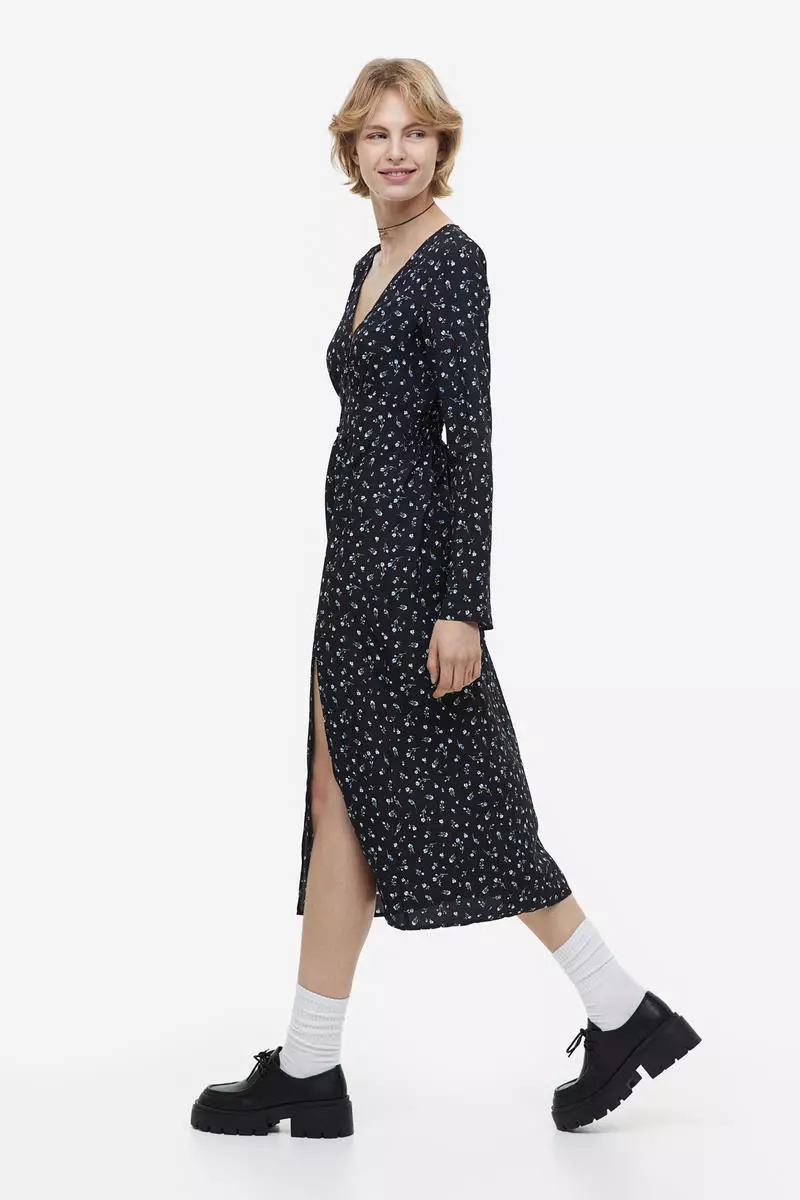 Button-front crêpe dress