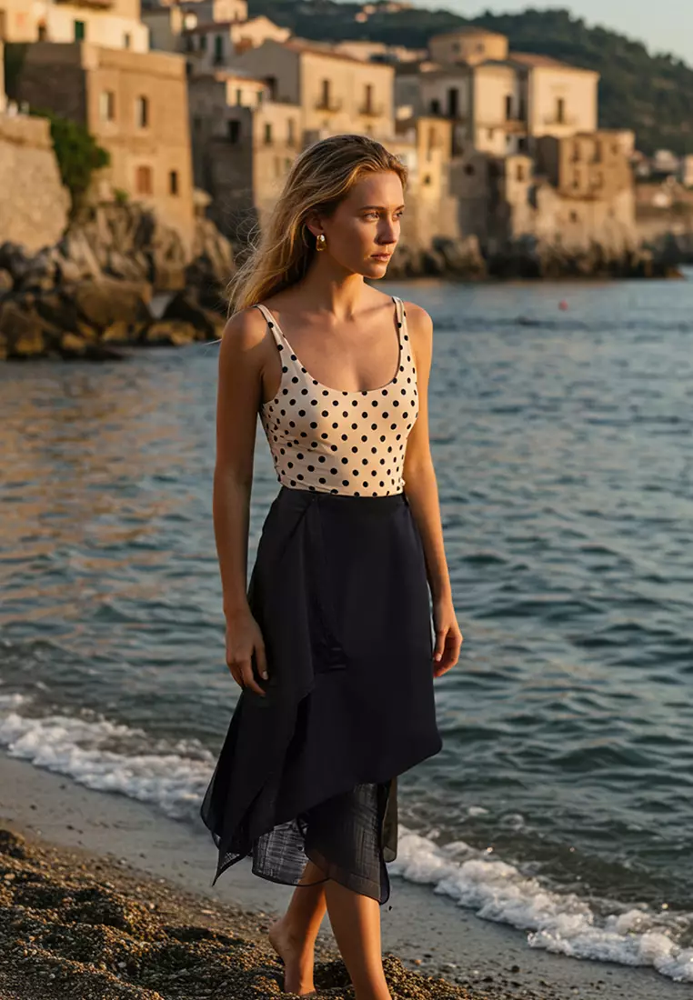 Black Midi Woven Flamed Cotton Beach Skirt TBESS25ET00013