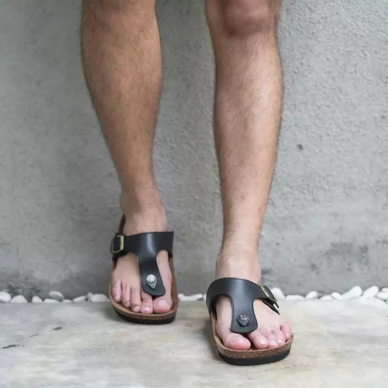 Cogen Sandal Pria Sendal Jepit Kulit Birken Vintage - Vester Black