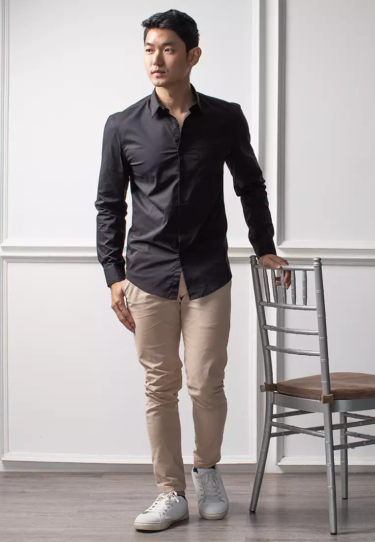 Kemeja tangan panjang Formal Stretch oxcon Black