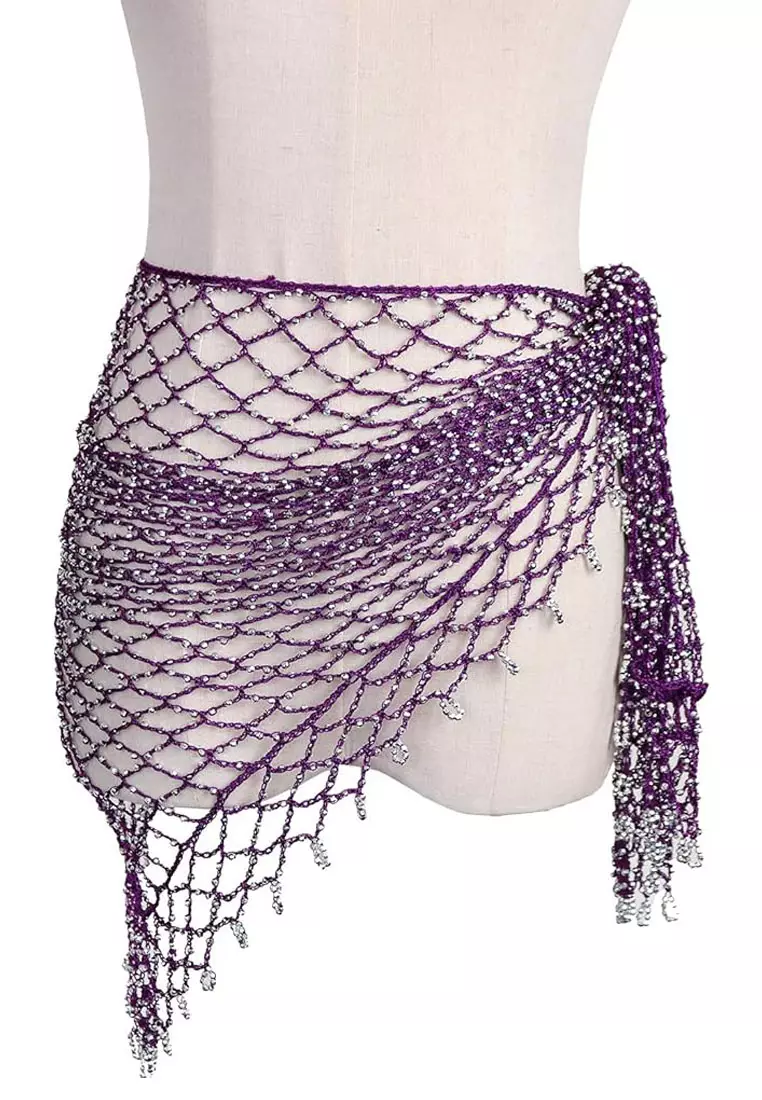 Aksesoris Wanita Beaded Triangle Scarf Segitiga Syal Wanita Purple & Silver