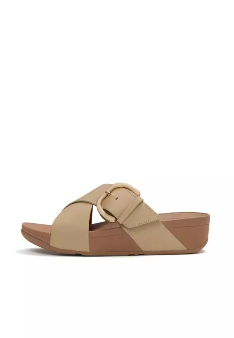 FITFLOP Lulu Resin-Buckle Leather Cross Slides
