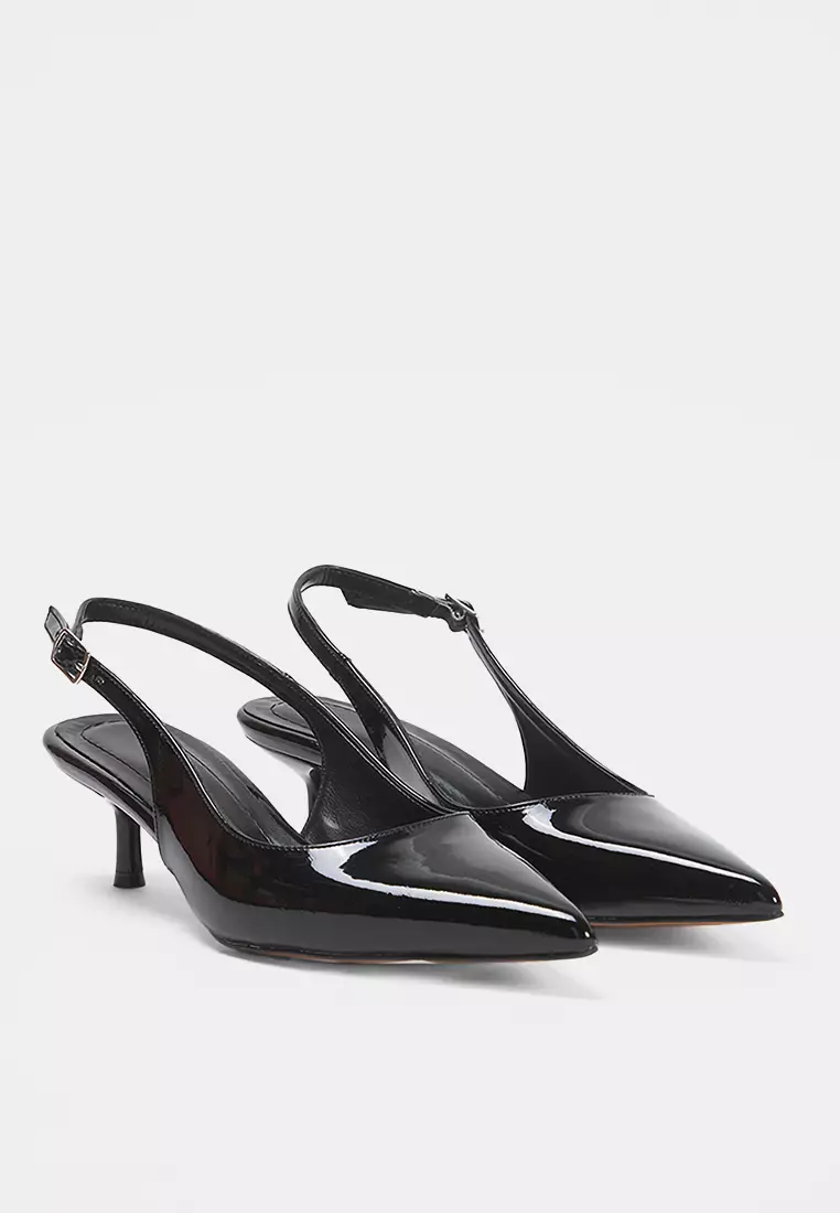 Black Patent Leather Pointed Toe Kitten Heels Women's Classic Heels Takss25To00005