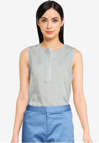 G2000 green Sleeveless Textured Striped Top F475EAAFB958E8GS_1