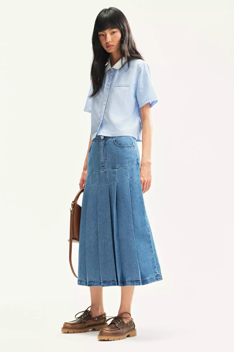 Buy H&M Pleated denim skirt Online ZALORA Malaysia