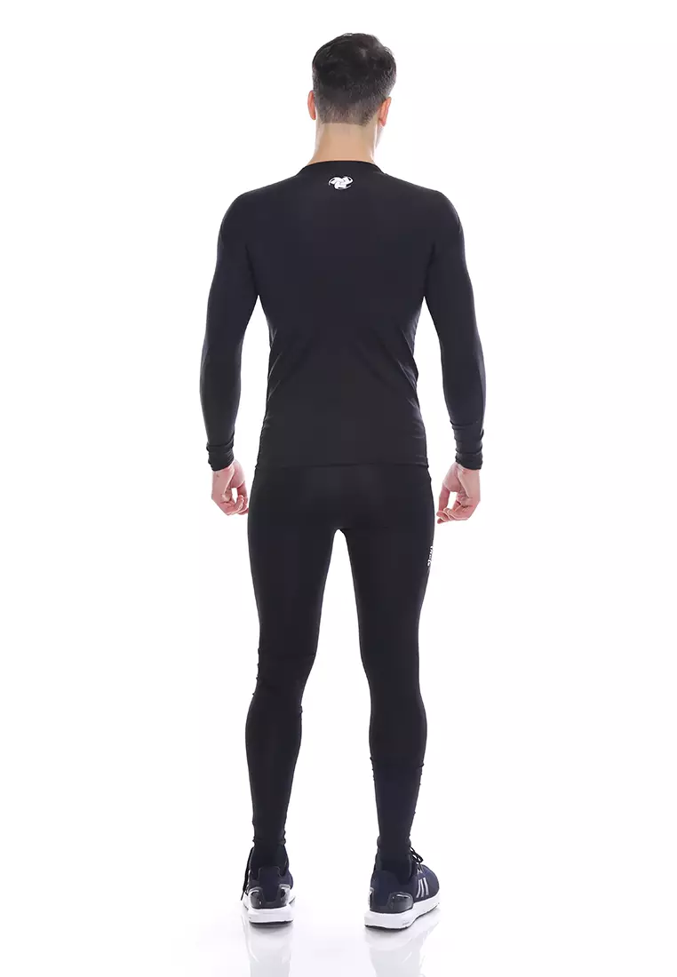 Tiento Baselayer Manset Olahraga Long Sleeve Black White dan Celana Legging Long Pants 1 Set