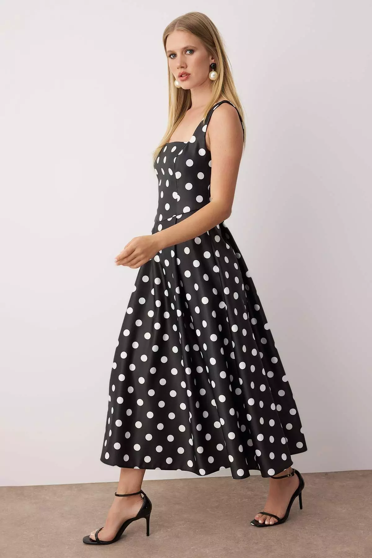 Black And White Polka Dot A Line Satin Stylish Evening Dress