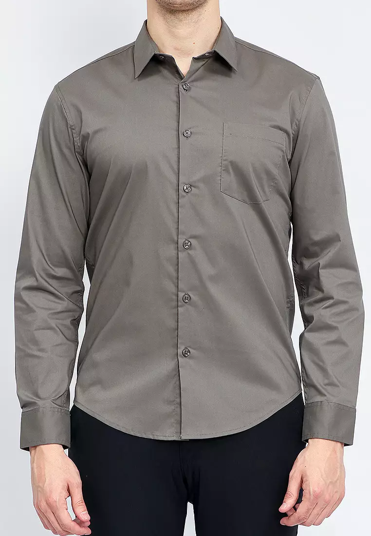 Kemeja tangan panjang Formal Stretch oxcon Ash Grey