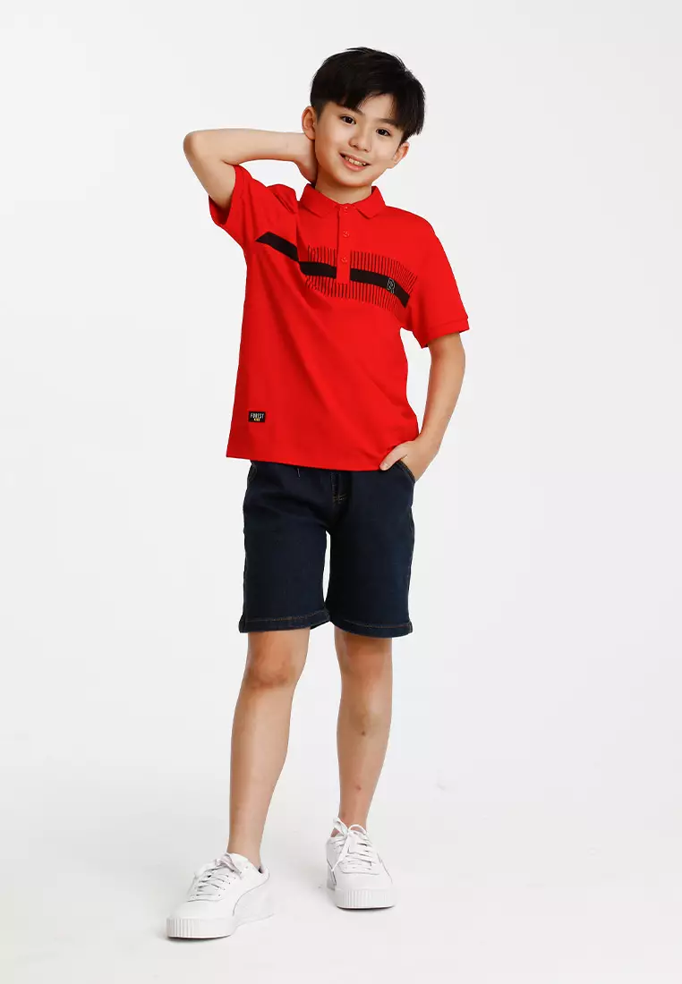 Forest Kids Stretchable Cotton Polo Tee Collar Tee | Baju T Shirt Budak Lelaki - FK20292-51Red