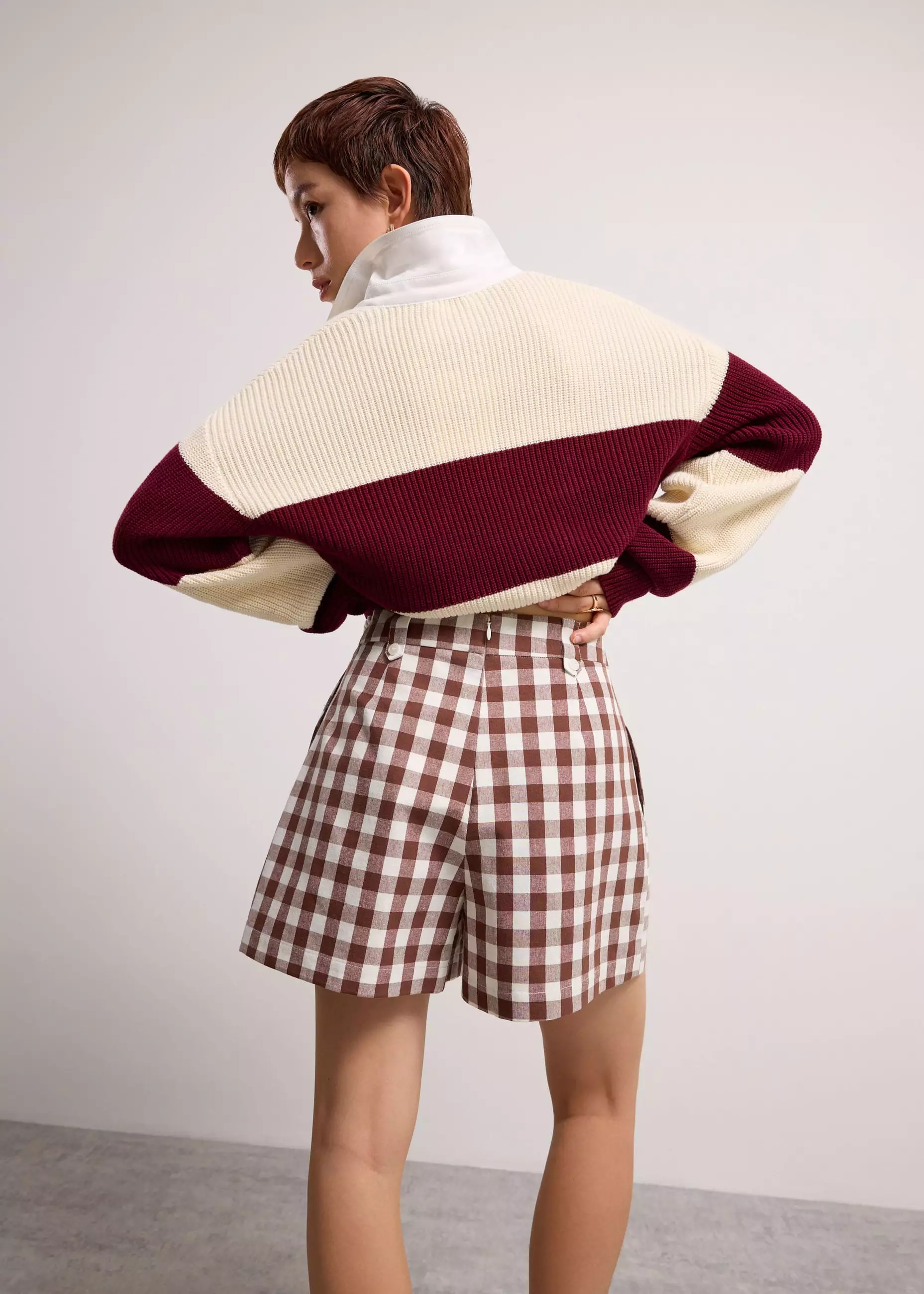 Celana Pendek Wanita - Gingham Cotton High Waist A-line Shorts