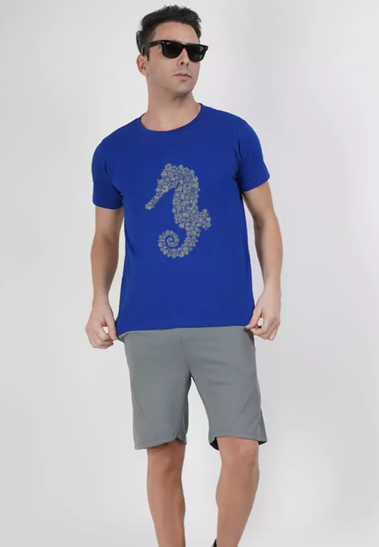 Seahorse Graphic Royal Blue Cotton Short Sleeve Regular Fit Tee
