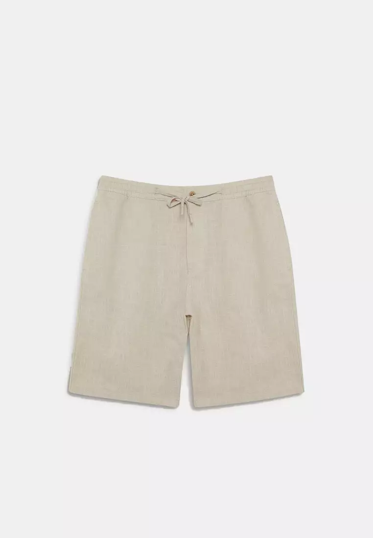 100% Cotton Linen Look Bermuda Shorts