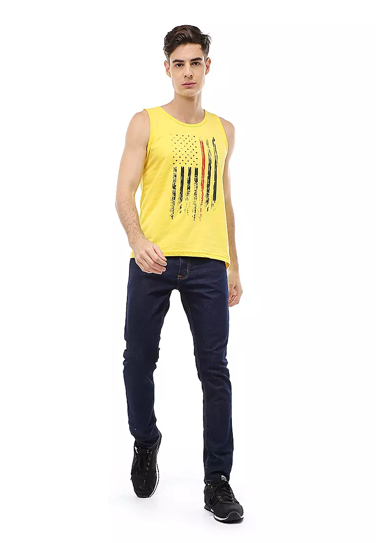 Agies Pakaian Dalam Pria Tank Top Singlet Flag Motive Material Cotton ORIGINAL - Yellow