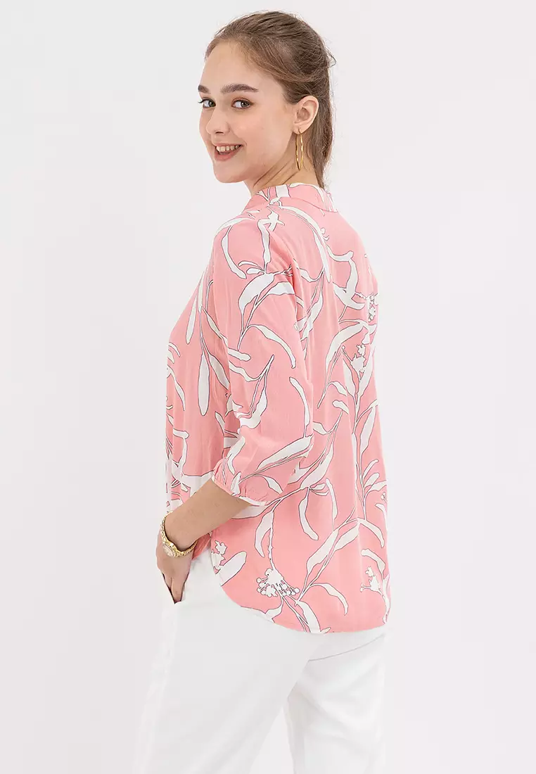 Arcelie Printed Mandarin Collar Shirt