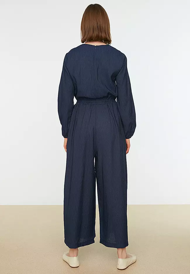 Navy jumpsuit long store sleeve
