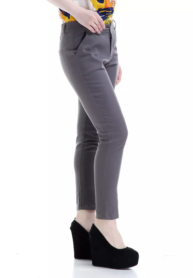 Tinsley Celana Chino Bawahan Wanita Kasual Motif Solid Long Pants Woman - Grey