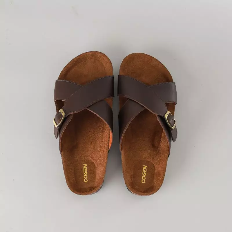Cogen Sandal Pria Kulit Sendal Slop Birken Vintage - Kastel Brown