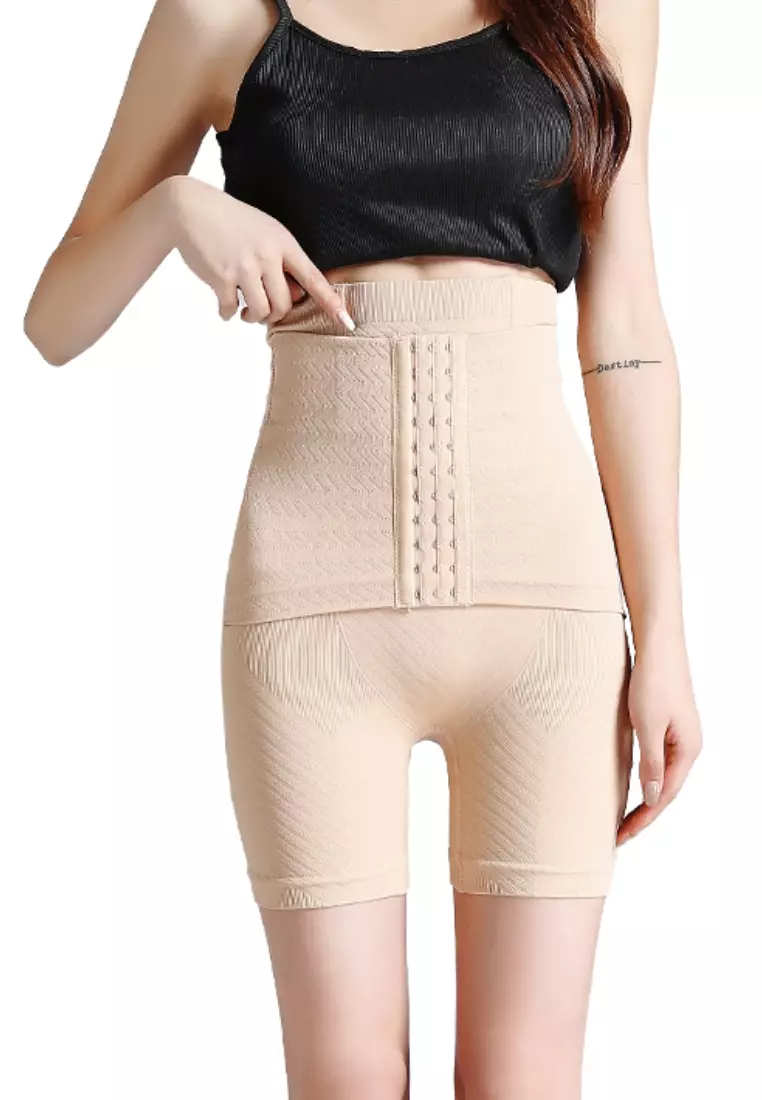 Premium Wara High Waisted Shaping & Lifting Compression Long Girdle Shapewear Shorts in Nude