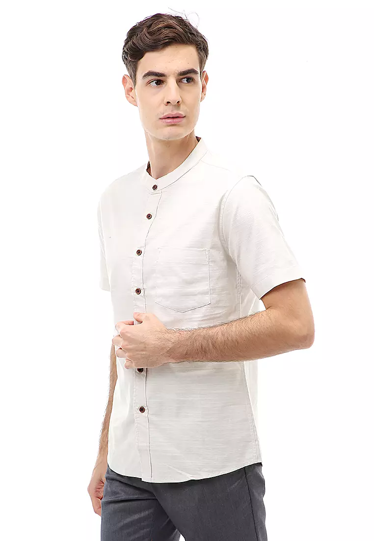 Dwan Atasan Kasual Kemeja Koko Pria Slim Fit Lengan Pendek Material Cotton ORIGINAL - White