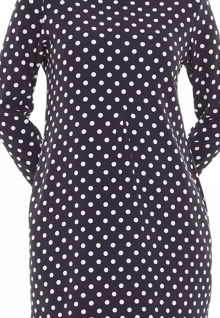 Rina Polka Dot Printed Kurung Basic Modern in Dark Blue