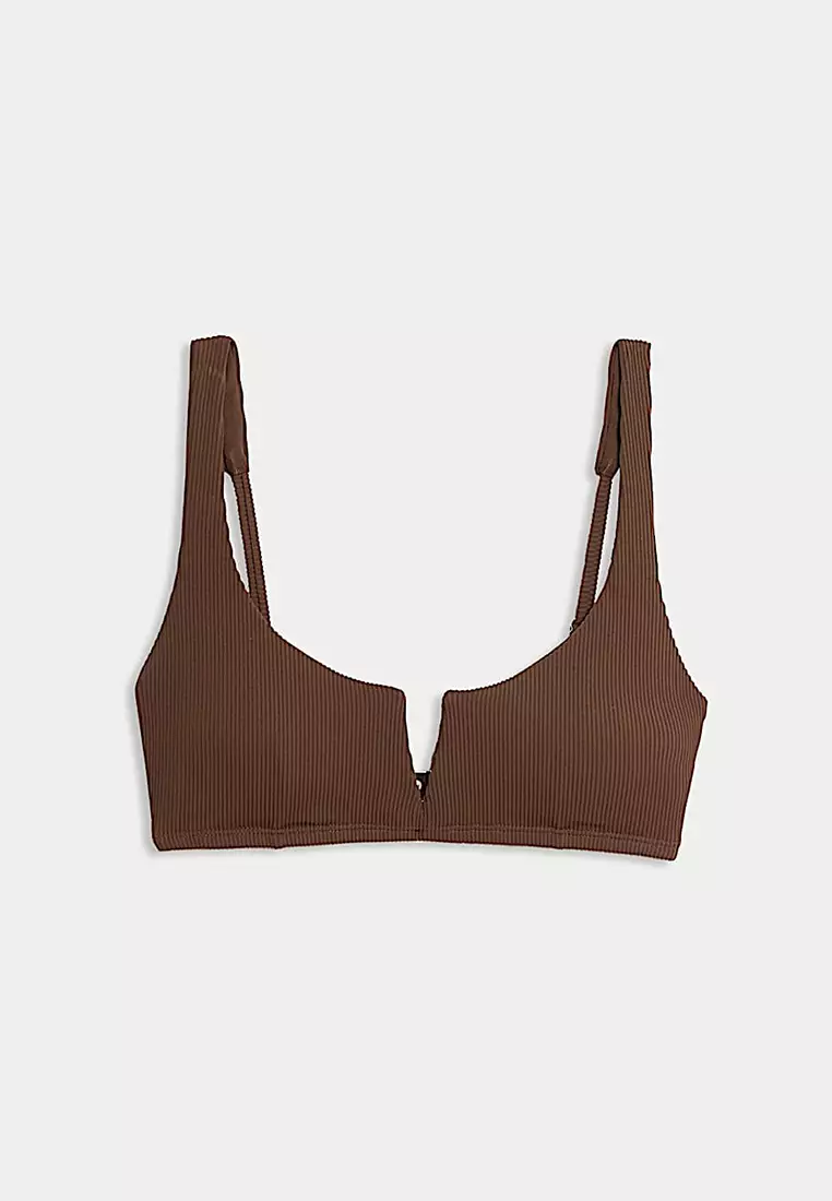 Ribbed V-Front Bikini Top