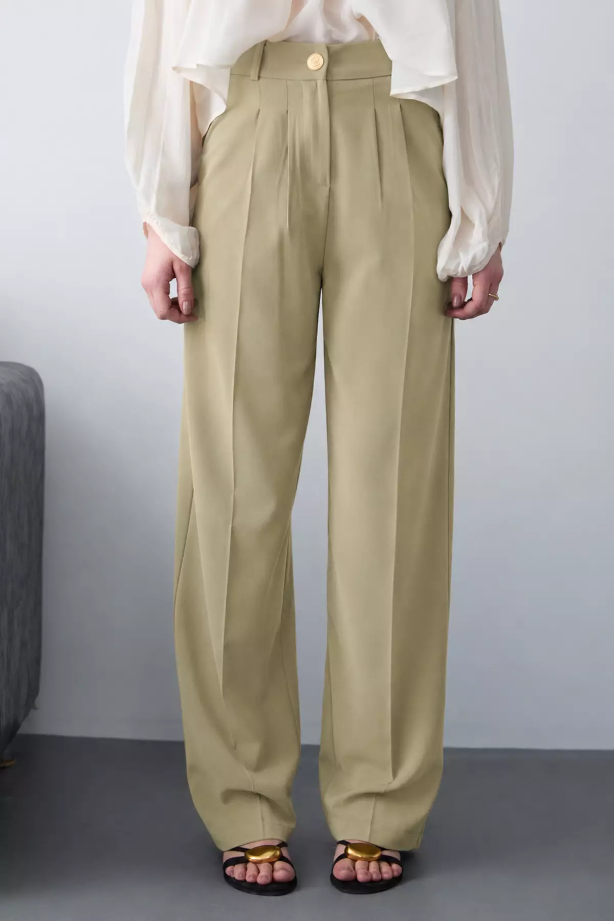 Light Khaki High Waist Wide Leg Woven Trousers Twoaw26Pl00161