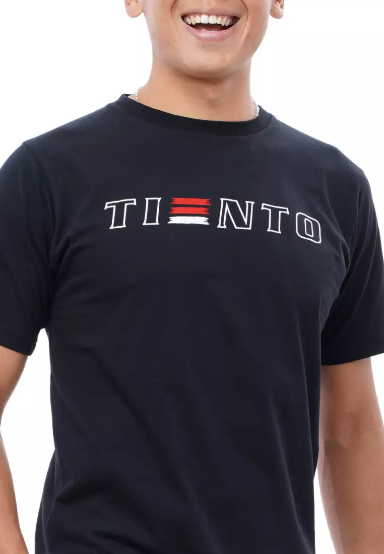 Tiento Tshirt Baju Kaos Kasual Olahraga Hitam Flag Stripe Black