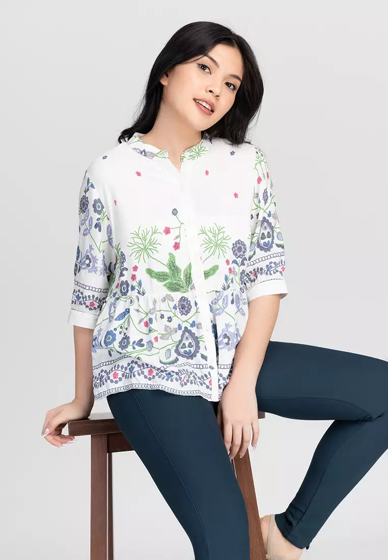 Button down peplum blouse top