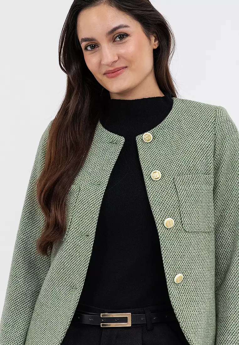 Collarless Tweed Blazer