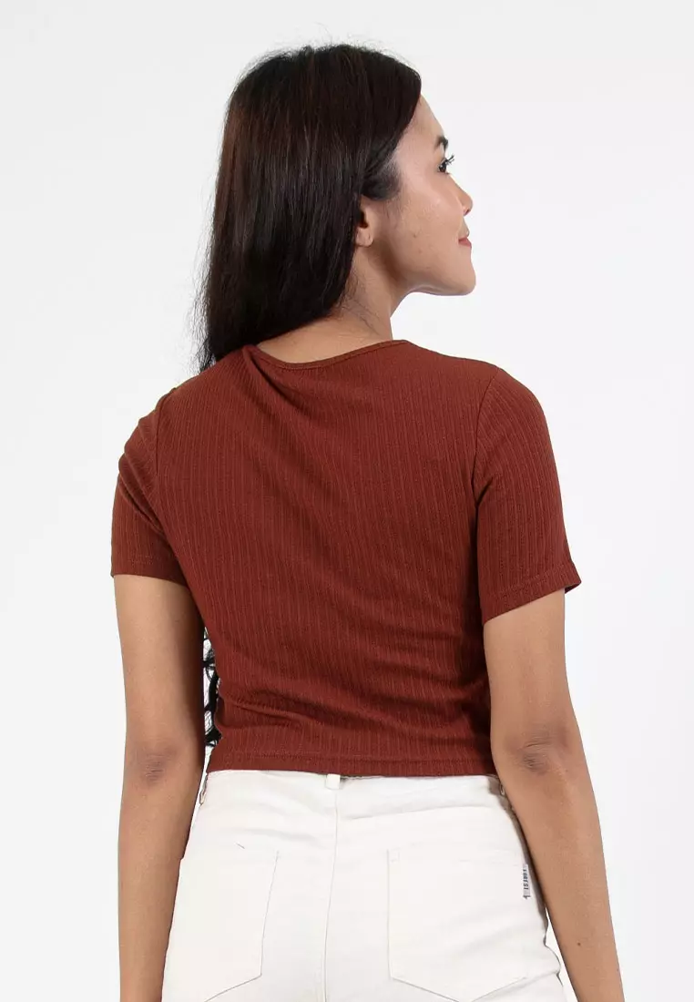 Forest Ladies Casual Knit Crop Top Women Crop T-Shirt - 822357-11Brown