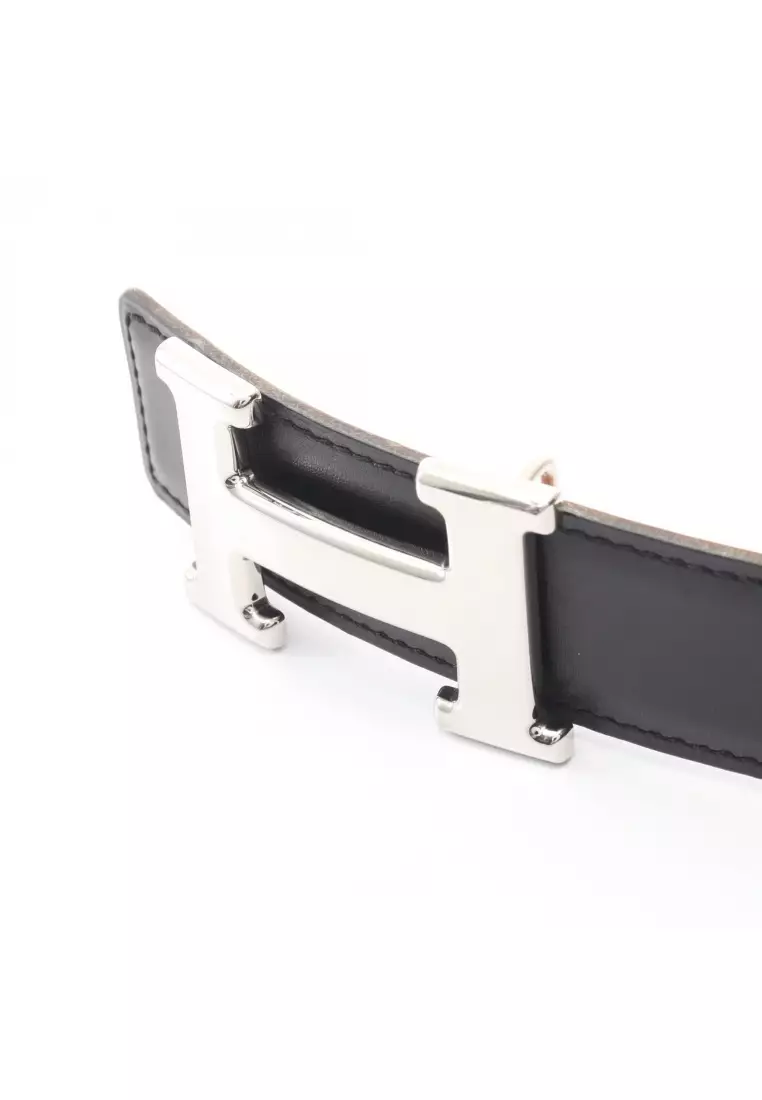 Pre-Loved Hermès Constance H-belt reversible belt Courchevel box calf black Brown silver hardware □ A stamp