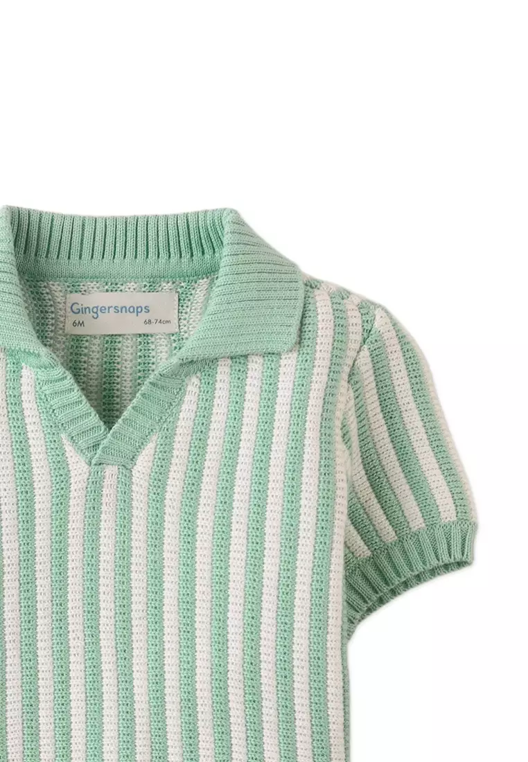 Baby Waylon Vertical Stripe Crochet-Style Knit Polo Shirt