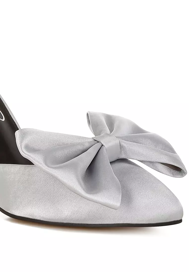 Bow Detail Stiletto Mules In Silver