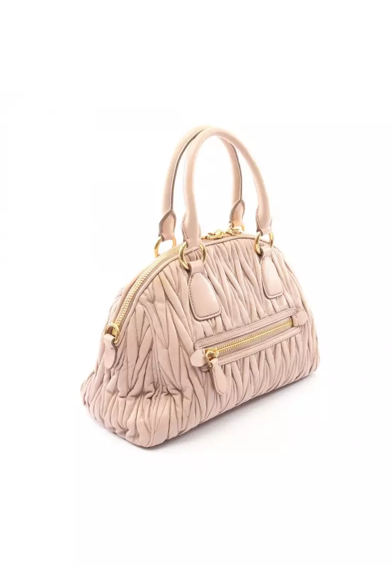 Pre-Loved MIU MIU matelasse 2WAY Handbag leather pink beige
