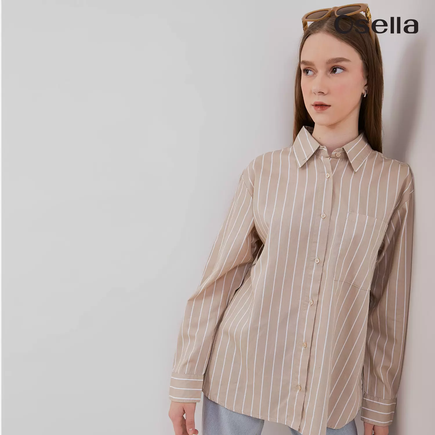 Osella Lucy Reguler Fit Stripe Shirt 2137501387 | Atasan Wanita Garis Lengan Panjang