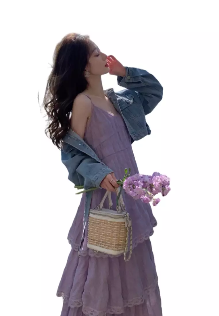 Seaside Resort Style Lace Suspender Cake Skirt Beach Long Skirt