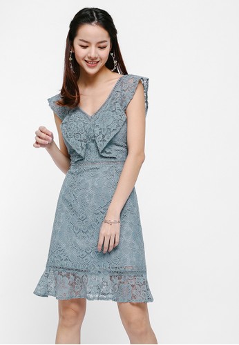 Jual Love Bonito Leila Ruffle Hem Lace Dress Original Zalora