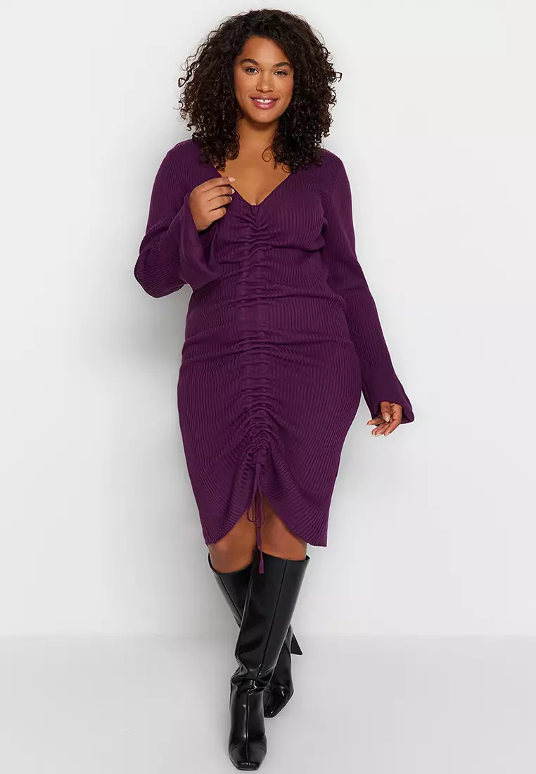 Buy Trendyol Plus Size Ribbed Shirring Detailed Slim Knitwear