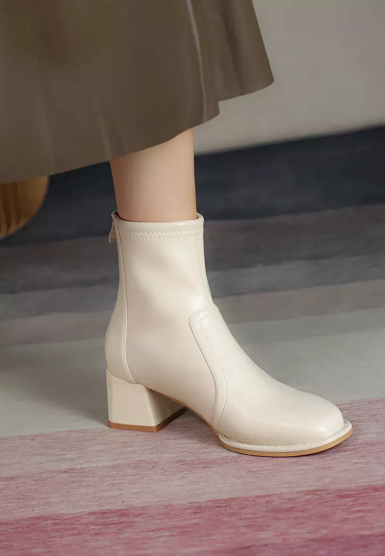 5CM Square Toe Synthetic Leather Ankle Boots 850-1