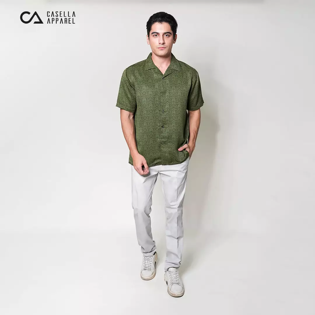 Casella Kemeja Lengan Pendek Kerah Terbuka | Cuban Camp Bowling Collar Xantif Edition 2357 Dark Green
