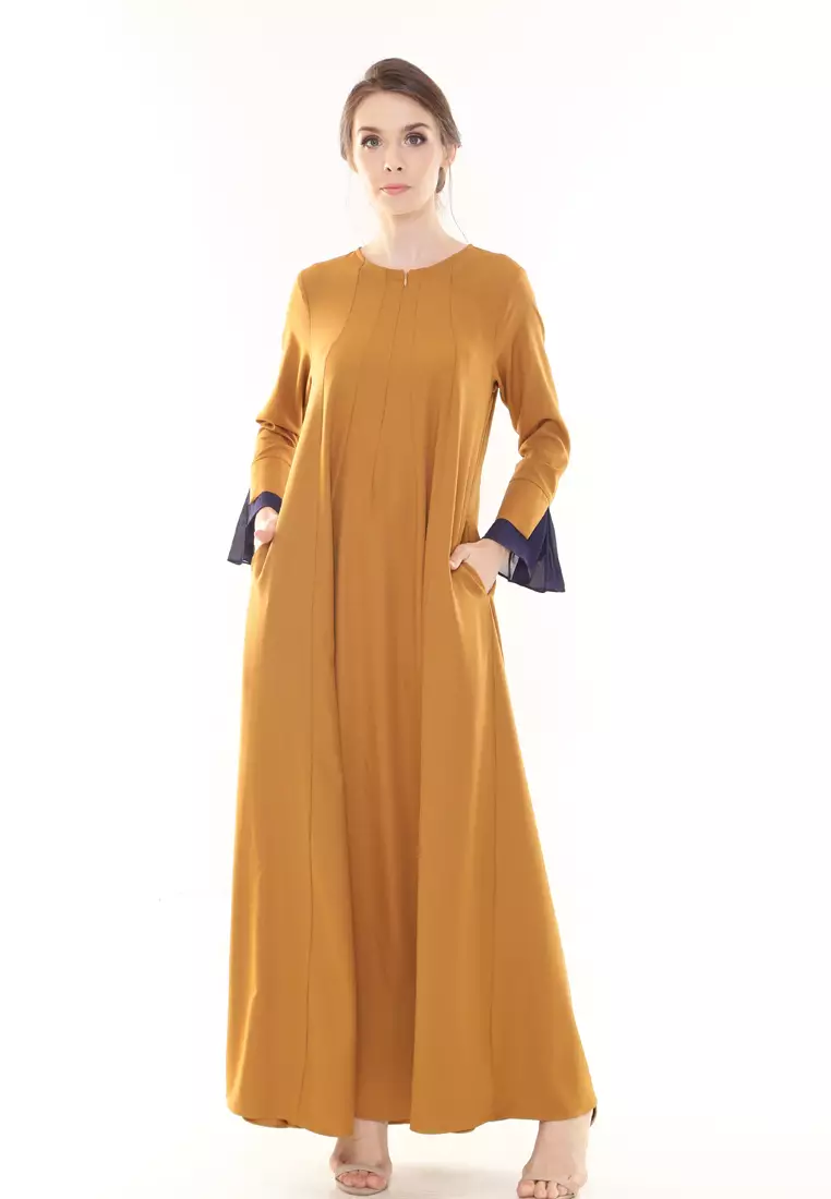Buy Rina Nichie Couture Florida Abaya Modern in Gold Mustard Online ...