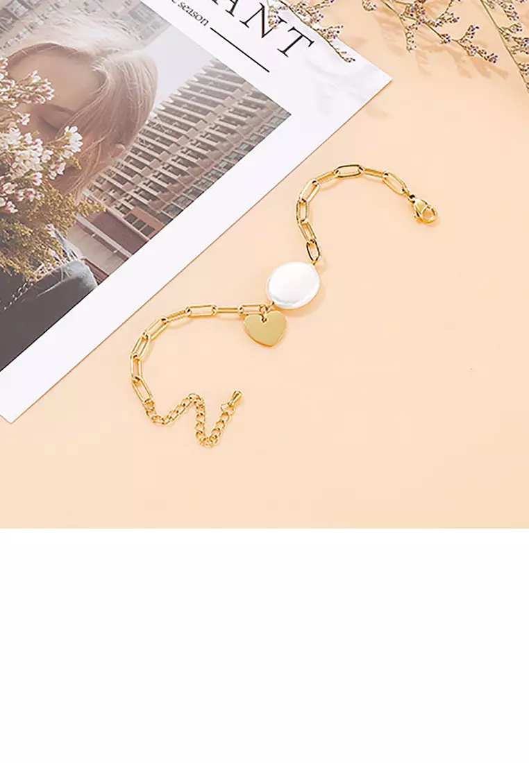 Simple Temperament Plated Gold Shell Round Heart-shaped 316L Stainless Steel Bracelet