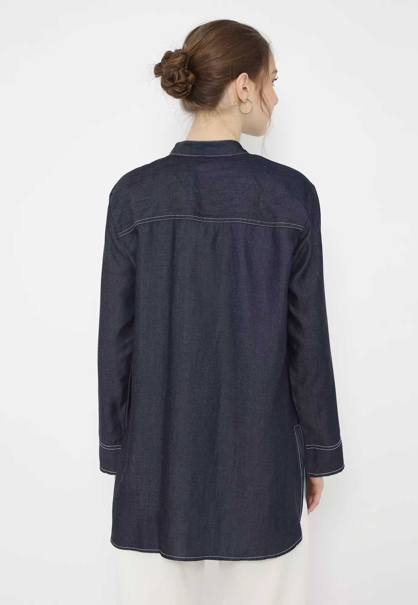Tunic Tencel Soft Denim With Embroidery In Pocket By Brilliant Girl Warna NAVY