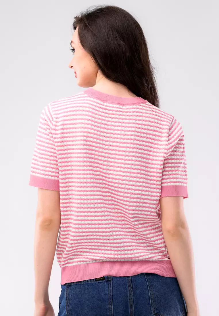 Textured Knitted Short Sleeve Blouse