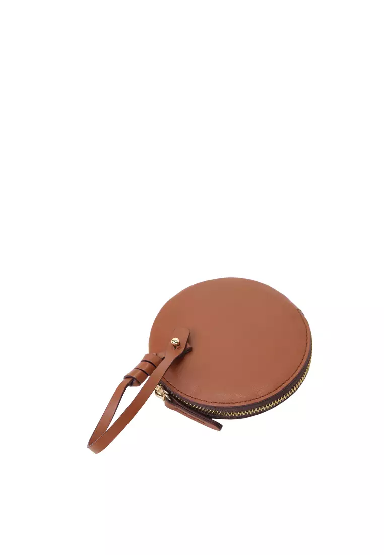 Strap Round Zip Card Case - Caramel