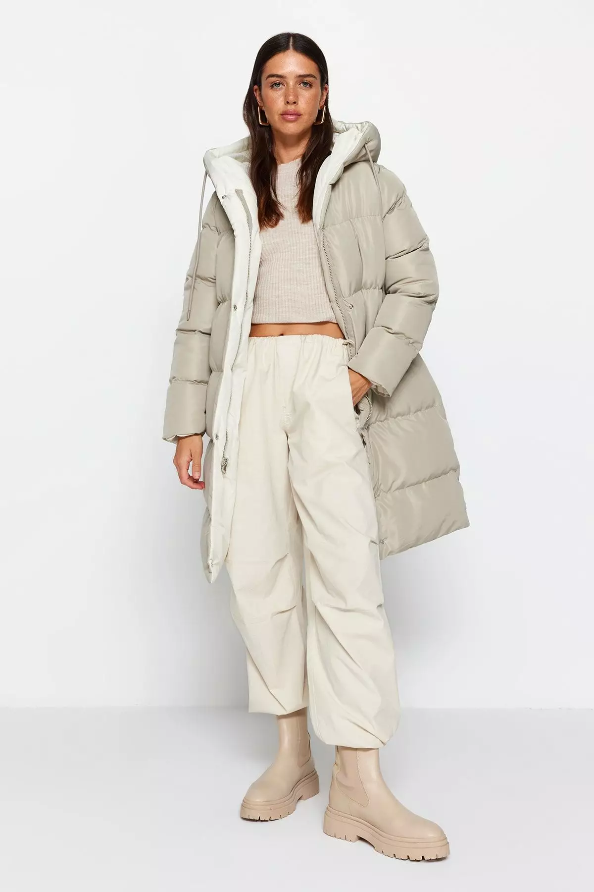 Double-Sided Hooded Water-Repellent Long Inflatable Coat