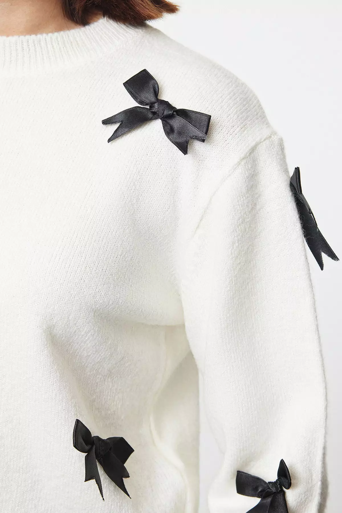 Ecru Soft Texture Ribbon/Bow Detailed Knitwear Sweater Twoaw25Kz00155