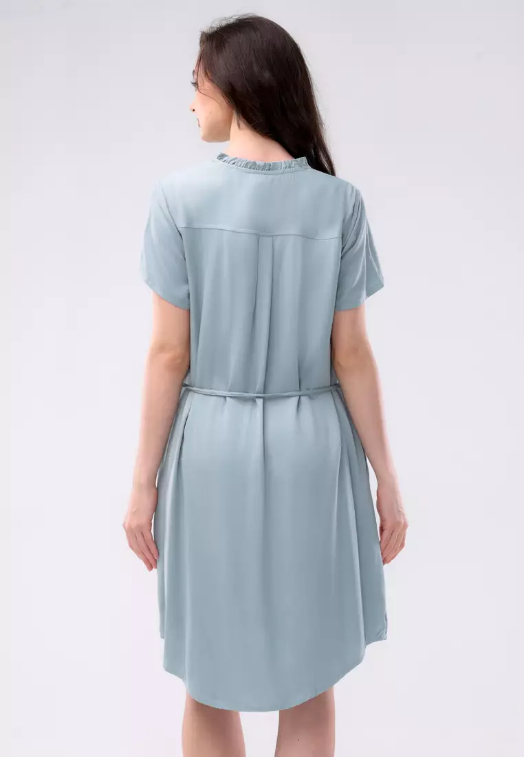 Plain Single Bold Twill Short Sleeve Dress