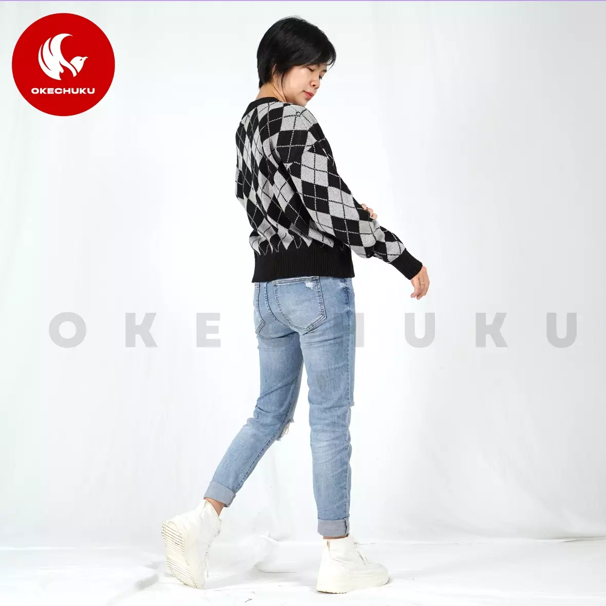  Knit Cardigan WINDY Kardigan Rajut Wanita Gaya Korea - HITAM