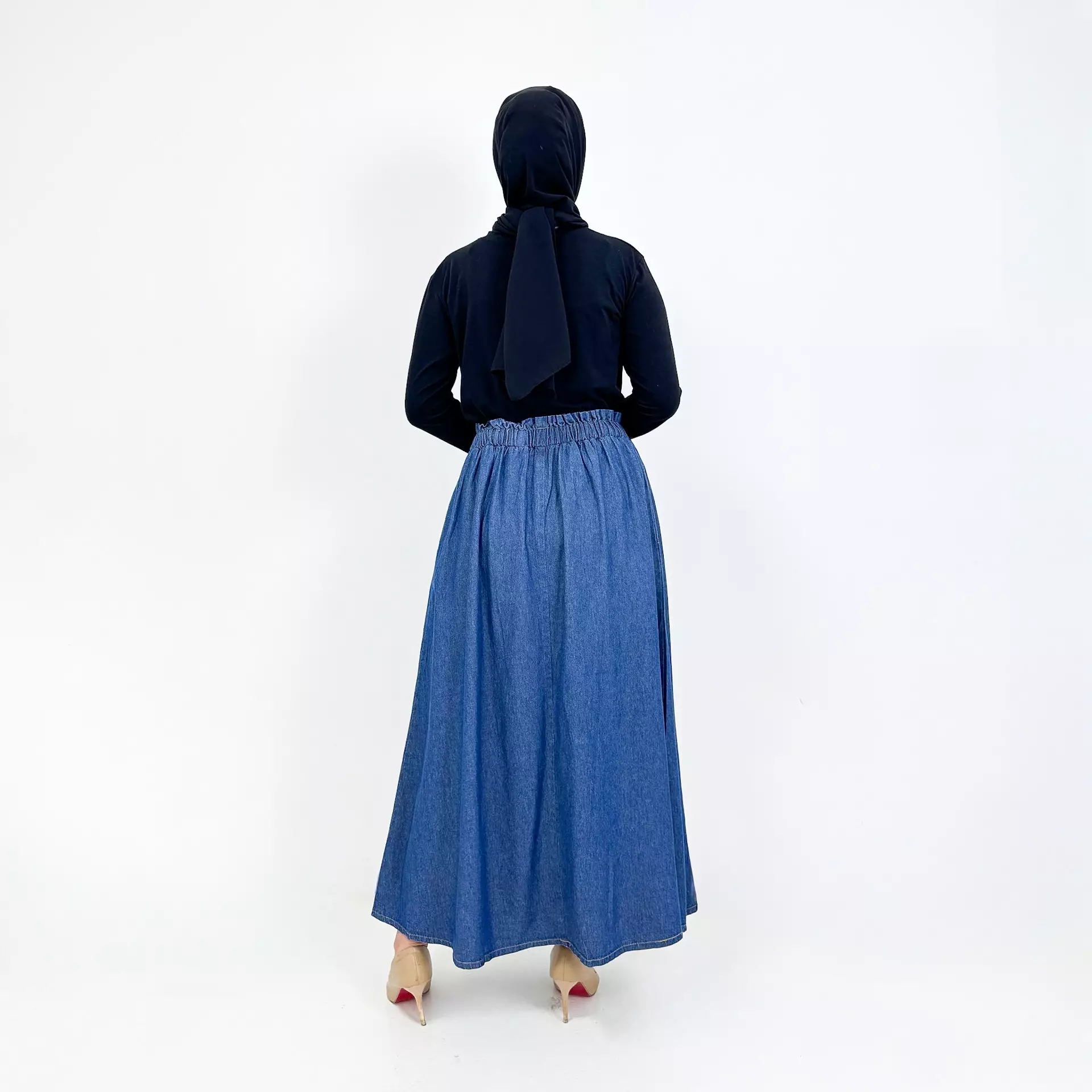 Tiara Rok Panjang Jeans Wanita  [BIRU TUA] Maxi Fit 90 Kg